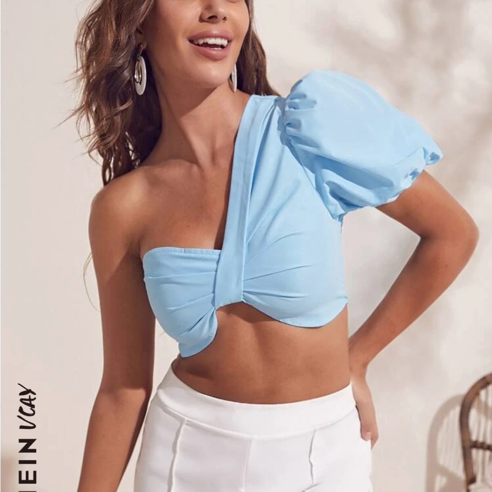 Shein blue one shoulder crop top